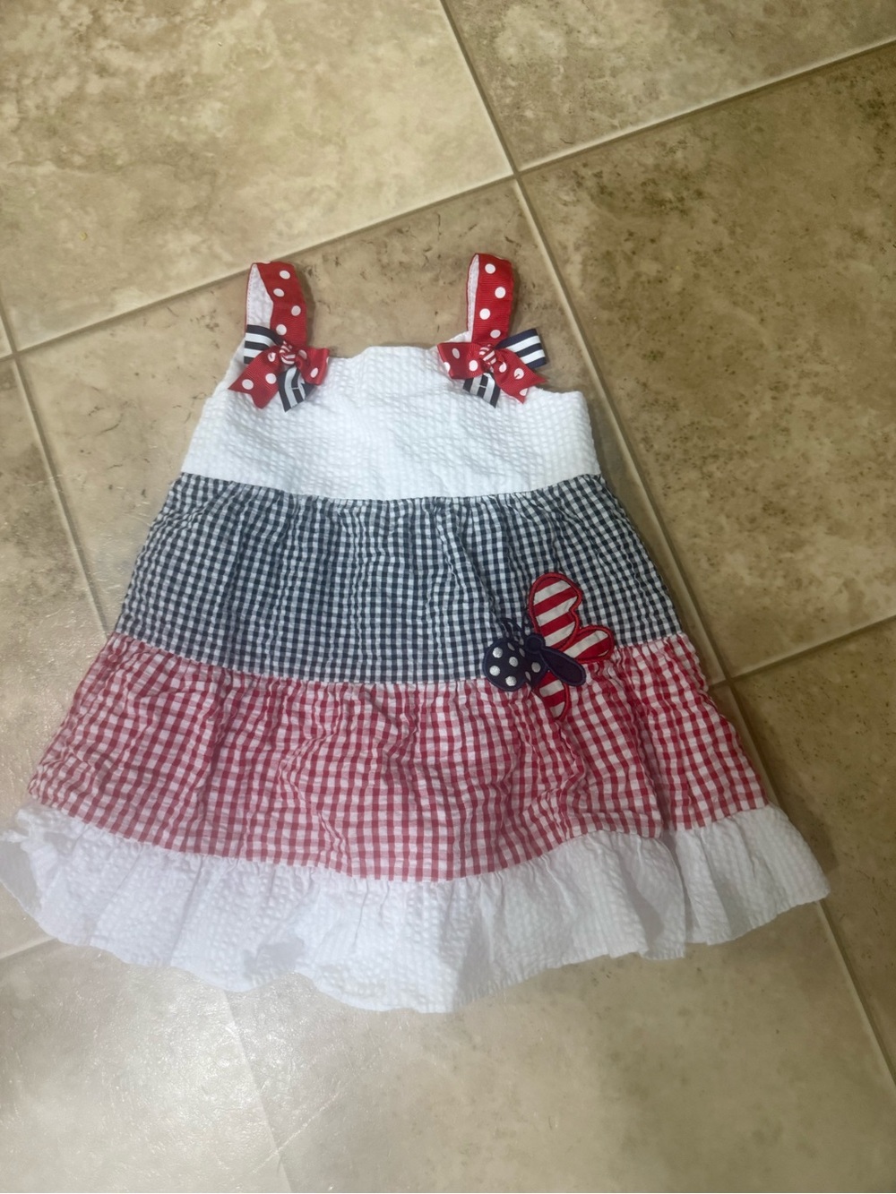 Emily Rose Red, White & Blue Gingham Tiered Sundress with Bow Accents
